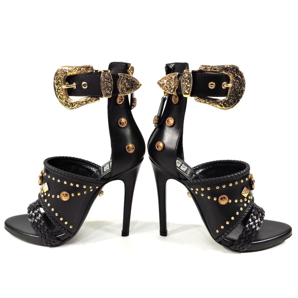 FAUSTO PUGLISI 🇮🇹 WOMEN'S BLACK LEATHER FASHION SANDALS